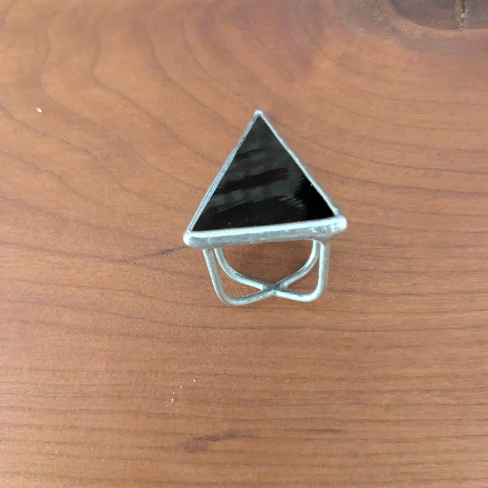 Black Glass Triangle Statement Ring - image 6